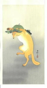 Koson Ohara Vintage Estampado en Madera Un Zorro Danzante - Imagen 1 de 10