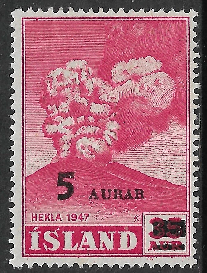 Estampilla de Islandia - #283 - Recargada 5a en 35a Carmine Rose original como nueva/LH 1954 Foto 1 de 1