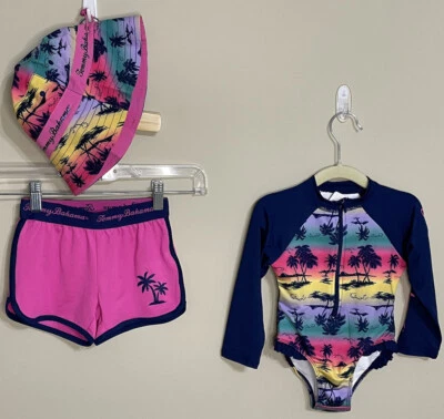 NWT Tommy Bahama size 2T baby girl palm tree navy pink 3pc Swim Set - Image 1 of 4
