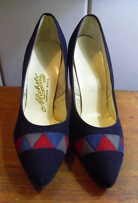 Tacones de gamuza azul marino Michele Custom 5th Ave vintage para mujer, como nuevos nunca usados, talla 7 Foto 1 de 4