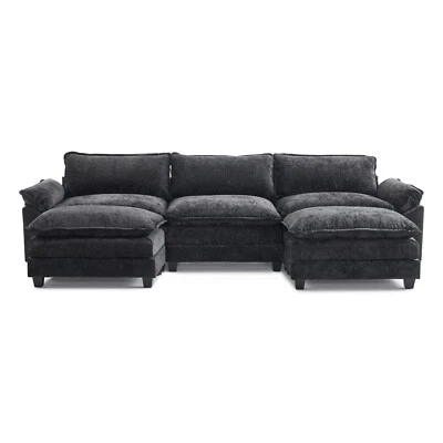 Sofá sofá seccional de 122" con doble chaise y reposapiés juego de cama de chenilla Foto 1 de 4