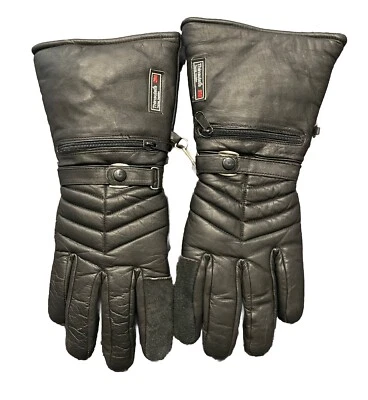 黑色皮革手套摩托车骑行手套 3M Thinsulate 冷天气 M 13” — 第 1/4 张图片