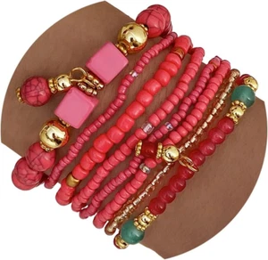 8PCS Beaded Bracelets for Women, Multilayered Stackable Strand Stretch Bead Brac - Picture 1 of 12