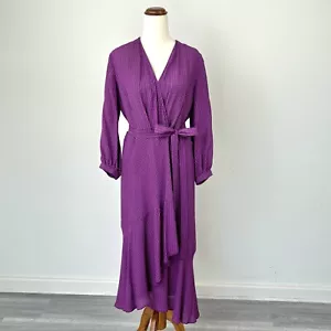Scanlan Theodore Womens Midi Wrap Dress Purple Black Check Long Sleeve Size 8 - Picture 1 of 8