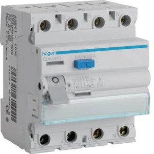FI Switch 63A Hager CDA463D FI Circuit Breaker 4 Pole, 6kA, 30mA TypeA - Picture 1 of 3