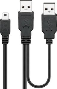 Mini USB 2.0 Y Kabel 5 polig trapez 2,5" 2x USB A Stecker -> 1x USB Mini 0,6m - Bild 1 von 1