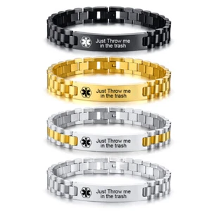 Personalized Free Engraving Medical Alert ID Men's Byzantine Bracelet Chain Gift - Picture 1 of 15