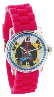 Marvel Comics Avengers spider Man Watch pink Silicone Band clear case With Stone - Image 1 of 4