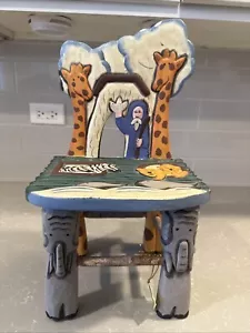 1997 Creativity Yours Arche Noah handgeschnitzt Kinder Holz Stuhl Hocker 17x8" - Bild 1 von 11