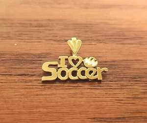 Soccer Pendant I Love Soccer Charm Gold Tone Necklace Vintage - Imagen 1 de 4