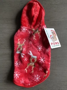PET APPAREL  RED  VELOUR "REINDEER" CHRISTMAS HOODIE Dog/Puppy XS - Picture 1 of 2