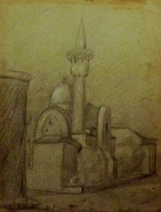 Hildegard Hamilton  Pastel Drawing  Black & White Building - Picture 1 of 5