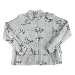 Chico’s Shirt Women’s Size 2 Birds Mother Of Pearl Button Up 100% Linen Boho - Picture 1 of 12