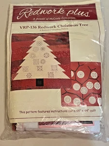 PATCHWORK REDWORK CHRISTMAS TREE PATTERN & FABRIC KIT, FOR A 44" BY 44" QUILT - Picture 1 of 11