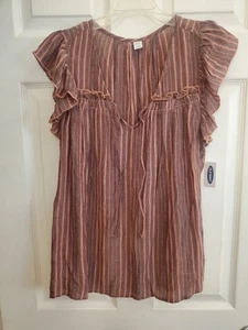 Old Navy Short Sleeve Boho Top Size L NWT Red Gray Stripes - Picture 1 of 8