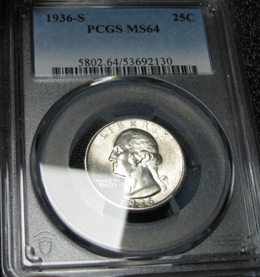 1936-S Washington Quarter Silver --- MS-64 PCGS Graded Stunning Coin --- #380C - Image 1 of 4