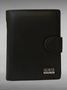 Cartera vertical de cuero RFID para hombre con bolsillo para monedas | Caballo Imperial negro/marrón - Imagen 1 de 12