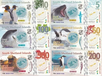 South Shetland Set 6 5 10 50 100 200 500 Pounds 1820-2020 polymer Fantasy - Image 1 of 2