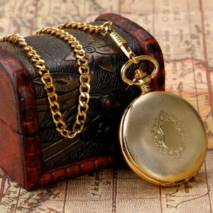 Luxury Gold Shlied Royal Pattern Mechanical Automatic Pocket Watch with Chain - Picture 1 of 10