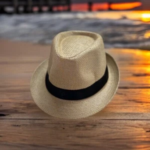 Unisex Straw Fedora Panama Hat Summer Sun Short Brim Floral Trilby Cuban Cap Hat - Picture 1 of 15