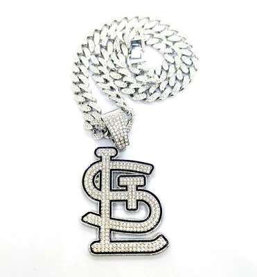 ST. LOUIS CARDINALS GEM NECKLACE Silver Bling MLB Hip Hop Pendant & 20" Chain - Image 1 of 4