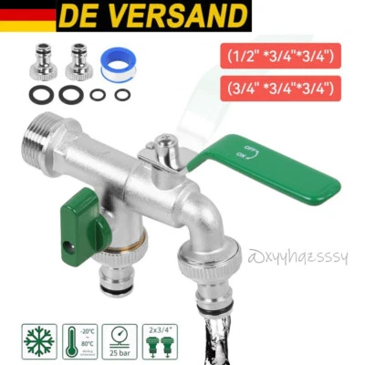 Doppel Wasserhahn Garten - 1/2 oder 3/4 Zoll - Anschluss Kugelhahn Auslaufhahn - Bild 1 von 4