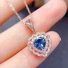 Women's In 14k Rose Gold Plated Heart Lab Created Blue Sapphire Pendant Neckless