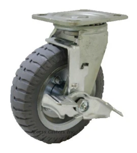 Rueda de placa giratoria 8ANPSB-GRY 8"" x 2"", gris sin rueda neumática plana con freno - Imagen 1 de 2