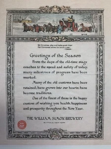Vintage 1930 Simon Pure Beer Salesman Christmas Sleigh Color Card Sign - Picture 1 of 7