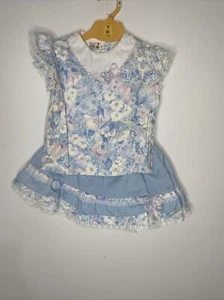 Vintage Disney Winnie the Pooh Smocked Skirt Top Dress Girls 4T Blue Floral USA - Picture 1 of 10