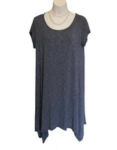 Casual Jersey Knit Dress Size L Large WILDE Navy White Pinstripe Pointed Hem - Picture 1 of 6