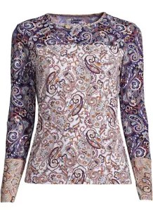 Lands End NEW Small Blue Paisley Long Sleeve Crew Neck Swim Tee Rash Guard UPF50 - Picture 1 of 13
