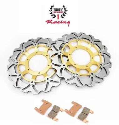 2 个前制动盘转子和垫适用于本田 CBR600F4i 2001 - 2007 波转子金色 — 第 1/4 张图片