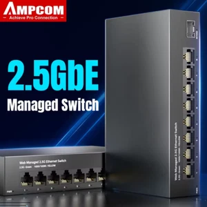 Commutateur réseau géré Ethernet AMPCOM 2,5 Go 8 ports 10 Go SFP + emplacement - Photo 1/8