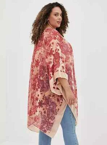 Torrid Burnout Velvel Sheer Ruana Cover-Up Paisley Print Beige Burgundy One Size - Picture 1 of 5