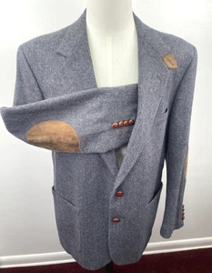 VTG Stafford Sport Coat Men 46L Tweed Wool Suede Elbow Patch Pocket Blazer USA - Picture 1 of 23