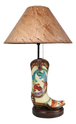 Southwestern Boho Chic Indian Two Gecko Lizards Cowboy Cowgirl Boots Table Lamp - Image 1 of 4