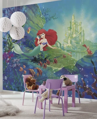 Riesiges Wandbild Tapete Meerjungfrau Ariel Schloss Disney Kinderzimmer No Klebe - Bild 1 von 4