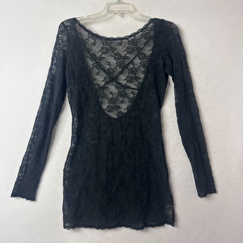 VALENTINO Mini abito tunica Victoria's Secret taglia L nero pizzo manica lunga goth witchy Nicks