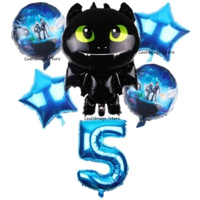 COOLTHINGZ HOW TO TRAIN YOUR DRAGON TOOTHLESS Balloon Set for 5th Birthday Party AGE 5