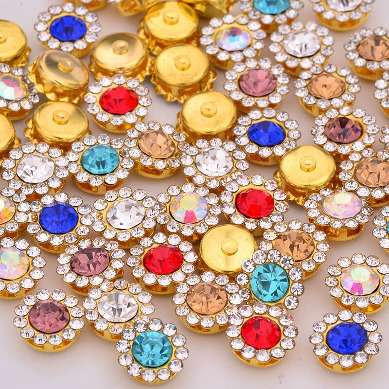 50 Gold Bling Crystal Rhinestone Pearl Flatback Buttons 8mm 10mm Wedding Crafts - Image 1 of 4