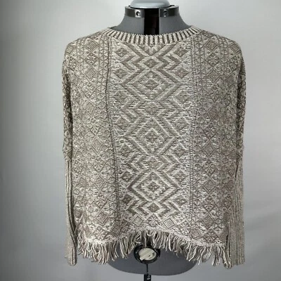 Minnie Rose Women’s Aztec Knit Fringe Cropped Sweater Size M/L - Image 1 of 4