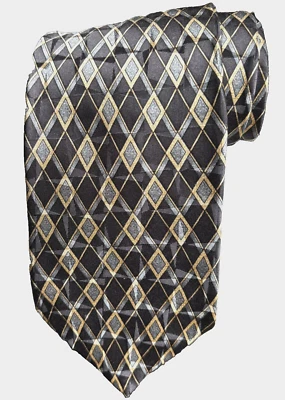 Crazy Horse Claiborne 100% Silk Men’s Tie Brown Gray Geometric Diamond Pattern - Image 1 of 3