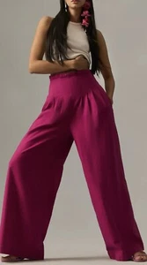 Pantaloni corsetto Anthropologie rosa scuro gamba larga taglia 8 - Foto 1 di 13