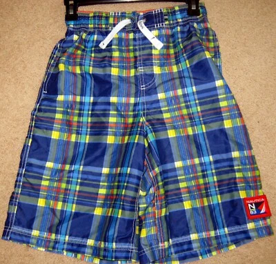Nautica Swim Shorts Trunks Boys Large  14-16 Mesh Lined  Pockets plaid - Image 1 of 4