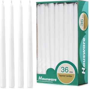36 Pack White Taper Candles, 8 Hour Burn Time,Unscented Dripless and Smokeless, - Picture 1 of 12