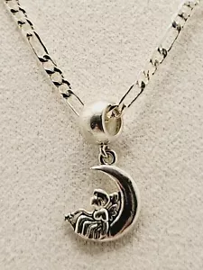 Collar colgante vintage ángel en la luna sosteniendo una estrella plata de ley 925 - Imagen 1 de 8