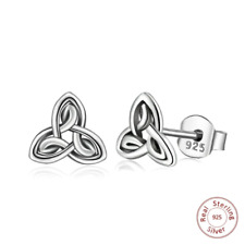 925 Silver Celtic Knot Triangle Stud Earrings - Fine Gift for Women 