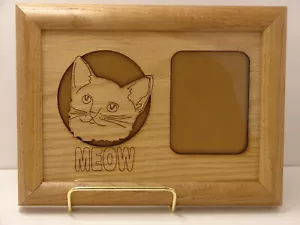 Meow, inserto in legno 5x7 in una cornice di legno, NOS, contiene una foto 3x3 1/2 - Foto 1 di 2