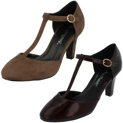 LADIES ANNE MICHELLE F9R951 BUCKLE FORMAL COURT SHOES MID HEEL CASUAL DRESS SIZE